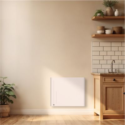 Radiateur électrique fixe à inertie sèche céramique 1500W BESTHERM ALBA horizontal blanc
