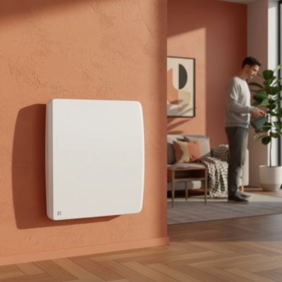 Radiateur électrique fixe à inertie sèche céramique 500W BESTHERM ARIA horizontal blanc