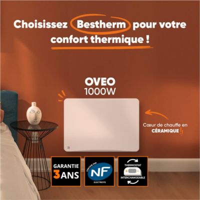 Radiateur Inertie Sèche Bestherm 1000W - Programmateur Intelligent - Blanc Design - Plug & Play