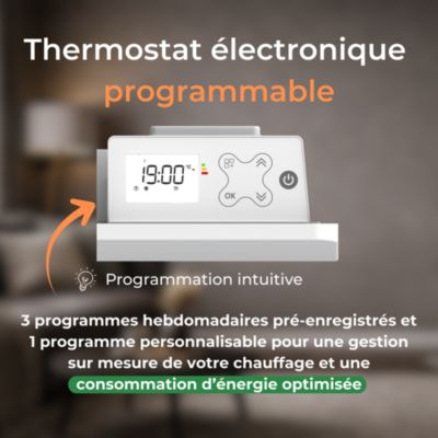 Radiateur électrique à inertie sèche fonte + film chauffant 1000W Thermostat Programmable Blanc Cosyup Mova Garantie 3 ans