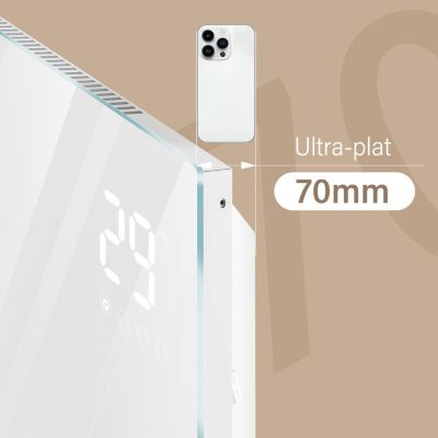 Radiateur électrique mobile et mural 1500W - Connecté WiFi - Verre blanc glacé - Ultra-plat 70mm