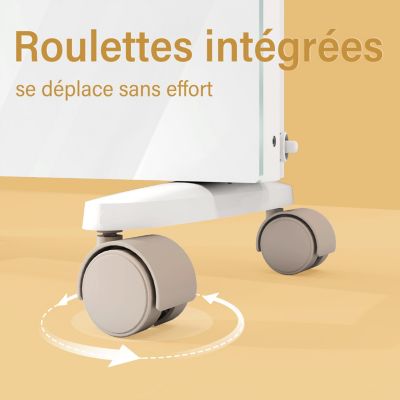 Radiateur électrique mobile et mural 1500W - Connecté WiFi - Verre blanc glacé - Ultra-plat 70mm