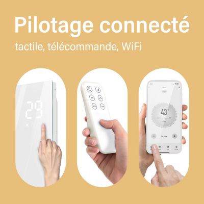 Radiateur électrique mobile et mural 1500W - Connecté WiFi - Verre blanc glacé - Ultra-plat 70mm