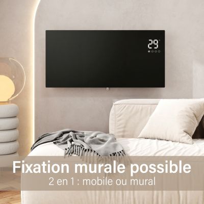 Radiateur électrique mobile et mural 2000W - Connecté WiFi - Ultra-plat 70mm - Grande surface - Noir