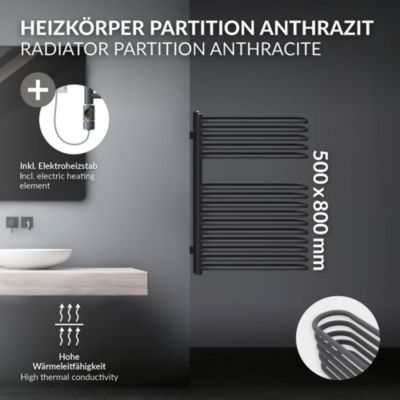 Radiateur mural porte-serviette anthracite 500x800 mm avec thermoplongeur 600 W