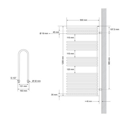 Radiateur Salle de Bain, 500x1200 mm, Blanc, en Acier Revêtu par Poudre