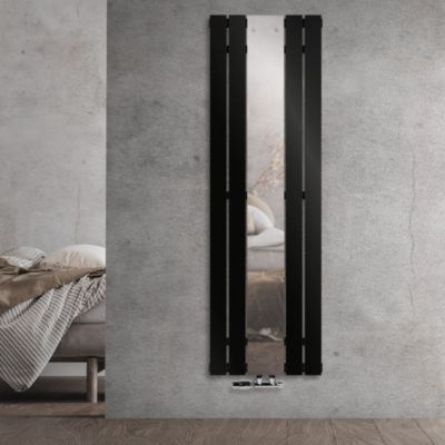 Radiateur Salle de Bain avec Miroir, 1600x450 mm, Noir Mat, Connexion Centrale au Bas