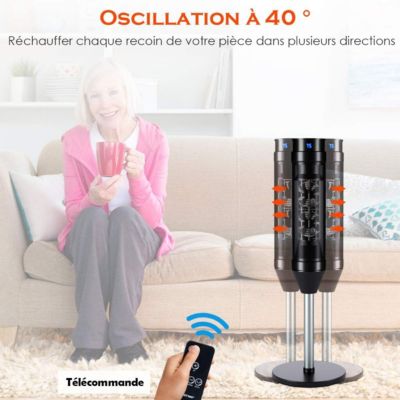 Radiateur Soufflant Ceramique de 1200W 2000W Oscillation 40 Thermostat Reglable 1049 C Minuteur 8H Chauffage Electrique 3 Modes