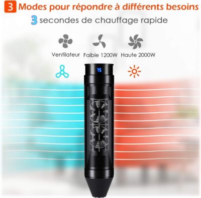 Radiateur Soufflant Ceramique de 1200W 2000W Oscillation 40 Thermostat Reglable 1049 C Minuteur 8H Chauffage Electrique 3 Modes
