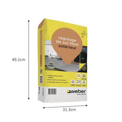Ragréage de sol fibré extérieur Weber 25kg