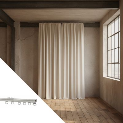 Rail à rideau acier blanc fixe L.2 m fixation mur ou plafond Mobois