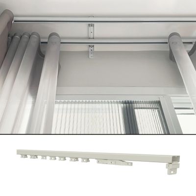 Rail à rideau ouverture latérale acier blanc L.1,8 m fixation mur ou ...