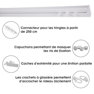 Rail De Plafond Tringle En Pvc Pour Rideaux à Crochets Blanc Monorail ...