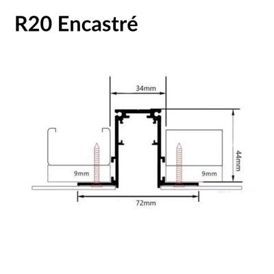Rail Magnétique Encastré 48V 2m NOIR pour Enduit - SILAMP
