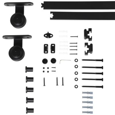 Rail porte coulissante 2 m avec quincaillerie - kit de rail pour porte coulissante 100Kg - acier au carbone noir
