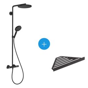 Raindance Select S Colonne de douche 240 1jet PowderRain avec mitigeur thermostatique et tablette d'angle, Noir mat