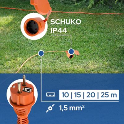 Rallonge de jardin orange Schuko 10 m 3x1,5 mm² IP44 HOROZ