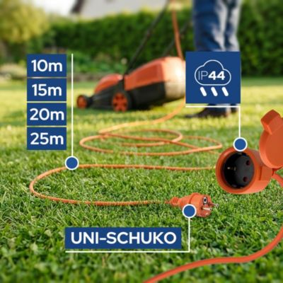 Rallonge de jardin orange Schuko 10 m 3x1,5 mm² IP44 HOROZ