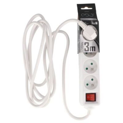 Rallonge multiprise électrique Edo 4 prises avec terre 3m avec interrupteur Blanc 1 pc