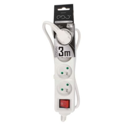 Rallonge multiprise électrique Edo 4 prises avec terre 3m avec interrupteur Blanc 1 pc