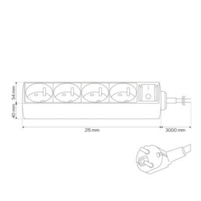 Rallonge multiprise électrique Edo 4 prises avec terre 3m avec interrupteur Blanc 1 pc