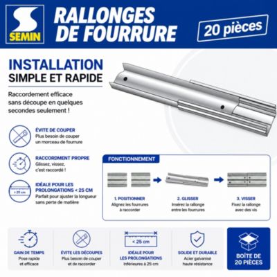 Rallonges de Fourrure Universelle Semin F45/F47, 30 cm, Boîte de 20 (lot de 2)