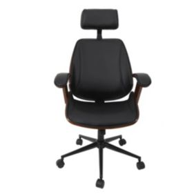 RALPH - Fauteuil de Bureau Simili Cuir Noir et Effet Noyer