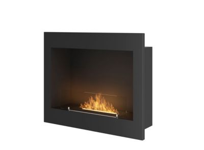 RAME 600 - Cheminée bio encastrable noire avec vitre de protection Cheminée bioéthanol murale