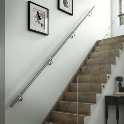 Rampe d'escalier arrondie en acier poli Ø40 mm L.3,6 m, Fortia