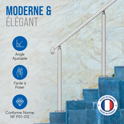 Rampe Escalier Exterieur INOX sur Poteaux - Kit Facile à Monter - Adaptable à tous les Escaliers - 4,5 mètres - Recoupable