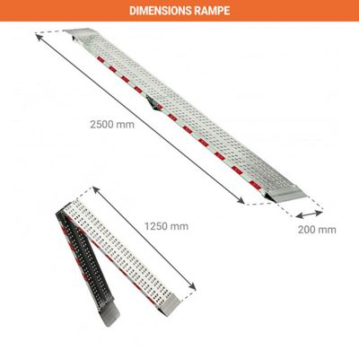 Rampe pliable 2500mm - Hauteur à franchir 750mm - Charge max 125kg - Prix unitaire - 9474-611