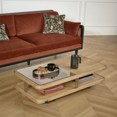 RANDY  Table basse de salon style contemporain en chêne et en verre, double plateau