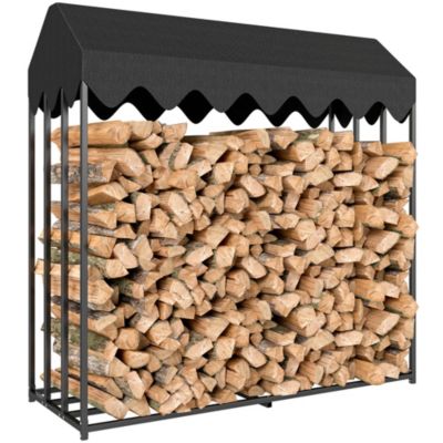Range bûches extérieur acier 186 x 70 x 185 cm avec housse de protection noir