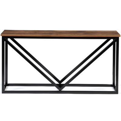 Range bûches horizontal HAWKINS acier noir plateau bois foncé pour cheminée
