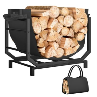 Range-bûches porte-bûches avec sac de transport - 53 x 33 x 43 cm - métal époxy tissu noir