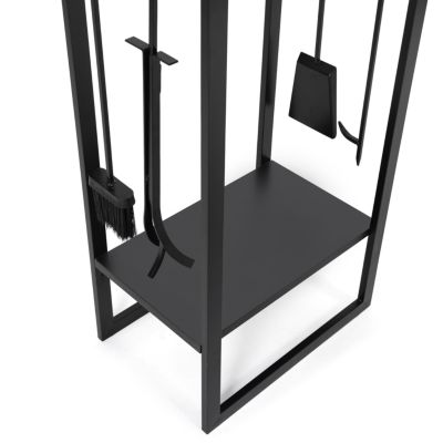 Range bûches vertical acier noir avec étagère et accessoires H. 170 CM pour cheminée