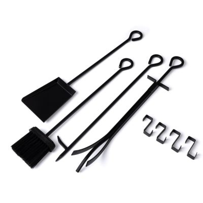 Range bûches vertical acier noir avec étagère et accessoires H. 170 CM pour cheminée