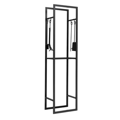 Range bûches vertical acier noir avec étagère et accessoires H. 170 CM pour cheminée