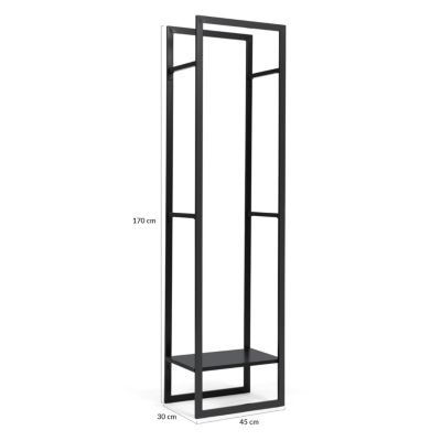 Range bûches vertical acier noir avec étagère et accessoires H. 170 CM pour cheminée