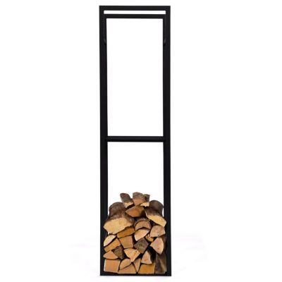 Range-bûches Vertical En Acier Noir Mat - 50x28x132 Cm, Pour Cheminée, Maintient Le Bois Au Sec Et Bien Rangé