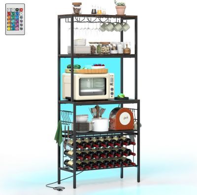 Range Bouteille 75x33x165 CM avec Multiprise USB-C/A, Rangement Casier à Vin, Cuisine, Salon, Bar, Charge 70 KG