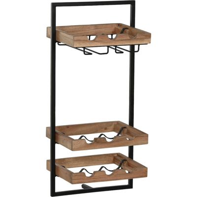 Range bouteilles acacia et métal style moderne naturel noir 35 x 25 x 75 cm acacia naturel et métal noir