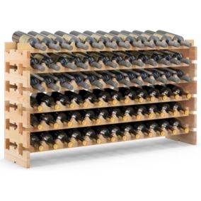 Range Bouteilles en Pin Massif 72 Compartiments sur 6 Niveaux 119 x 29 x 71.5CM Bois Naturel