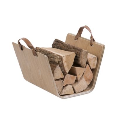 Range bûches en bois cintré avec anses en simili camel L.43 x l.40 x H.28 cm, Dixneuf Madera