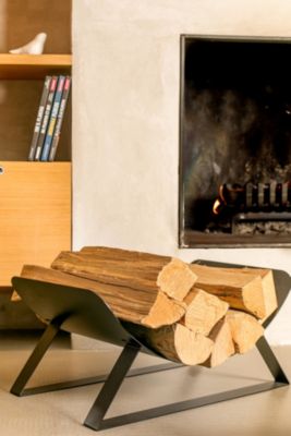 Range Bûches Horizontal Acier Noir 100cm - Porte Bûches Cheminée Design Moderne