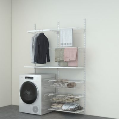 Rangement buanderie 2 colonnes avec penderie, 2 étendoirs et 2 paniers