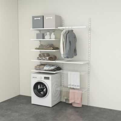 Rangement buanderie 2 colonnes avec penderie et 2 étendoirs H. 200 x L. 132 x P. 40 cm