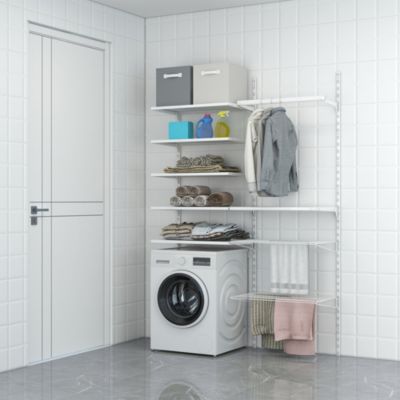 Rangement buanderie 2 colonnes avec penderie et 2 étendoirs H. 200 x L. 132 x P. 40 cm
