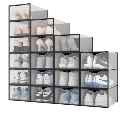 Rangement chaussures - Boites à chaussures - Noires et transparentes- Lot de 18