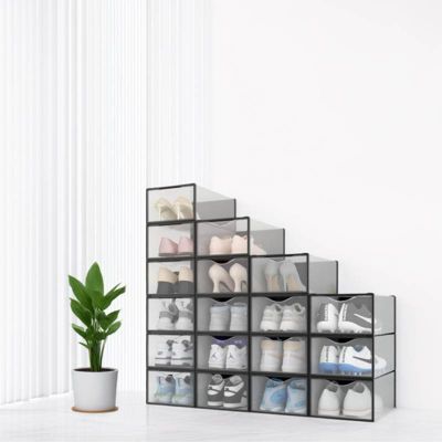Rangement chaussures - Boites à chaussures - Noires et transparentes- Lot de 18